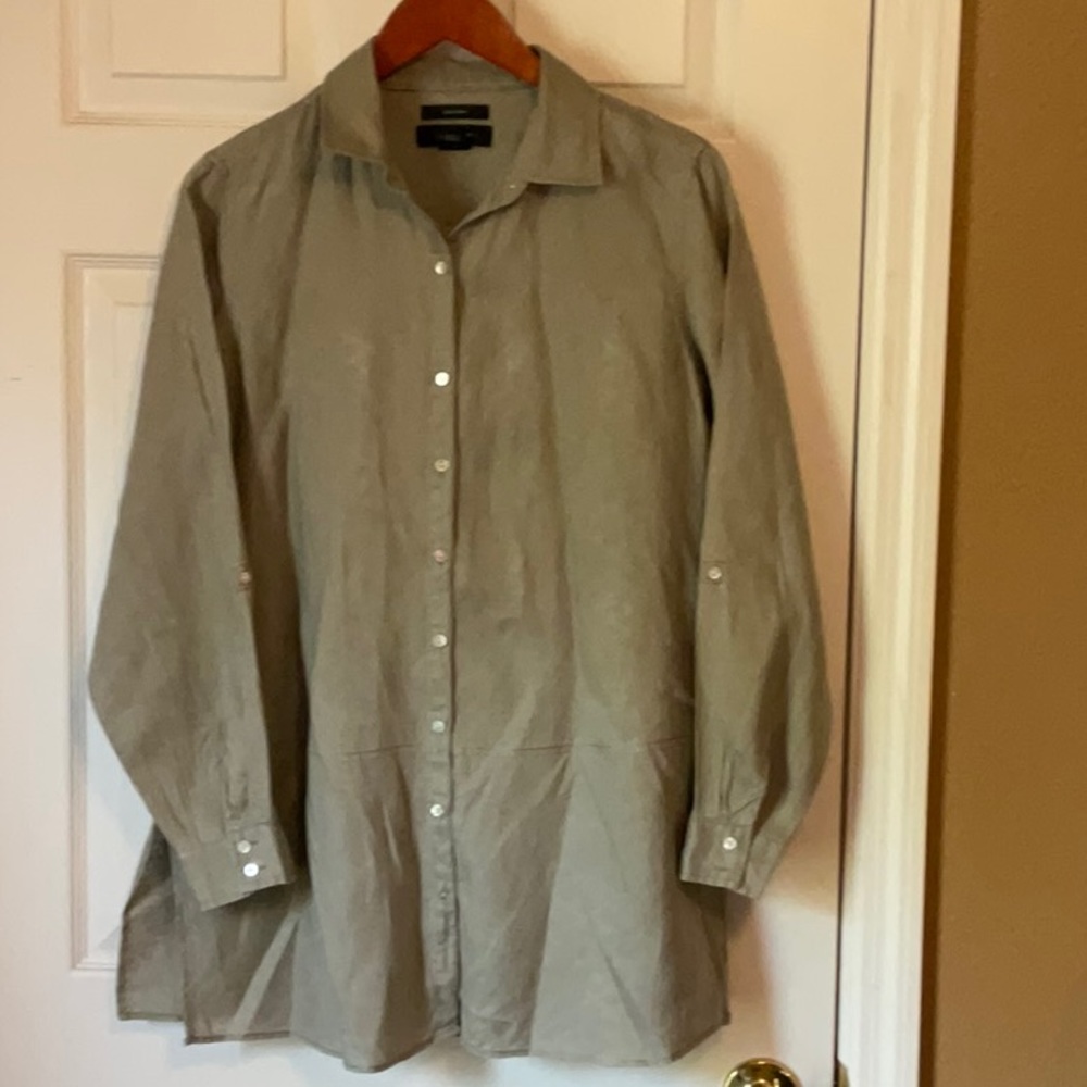 Tahari Women’s 100% Linen Lagenlook Button Down Collard Tunic Top Size Small